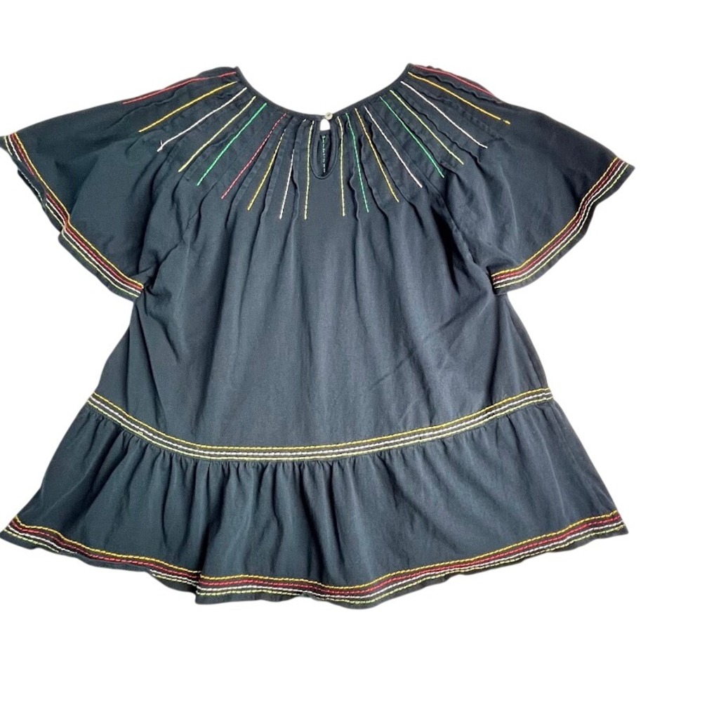 Maeve Anthropologie Bohemian Blouse Women's Small Navy Blue Rainbow Embroidery